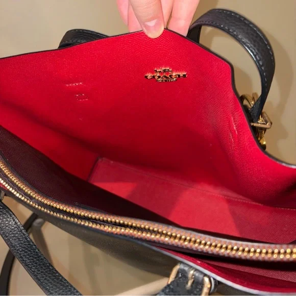 Coach Mollie Black and Red Leather Tote with Gold Accents & Key Chain - Picture 9 of 14